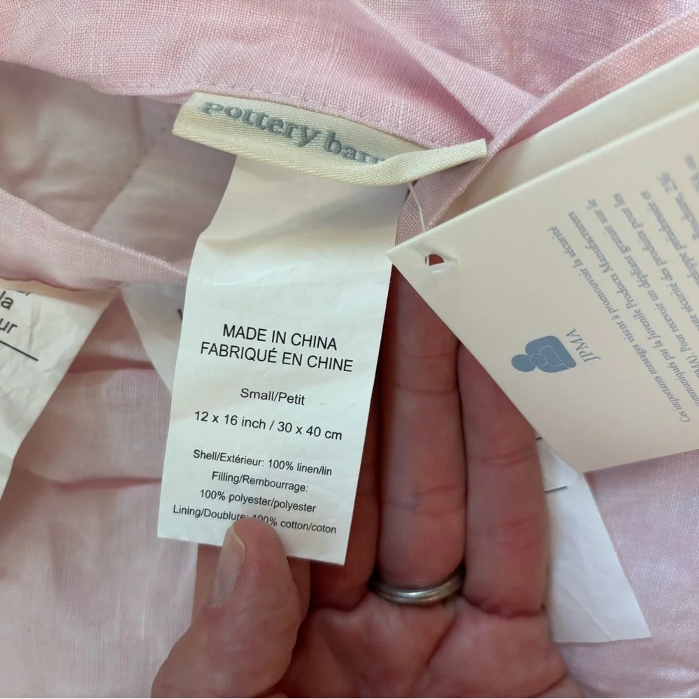 Pottery Barn Kids Pink Linen Diamond Quilted Pillow Sham Cover 12 x 16 inch